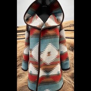 Southwestern Patterned Women's Cape in Teal and Rust